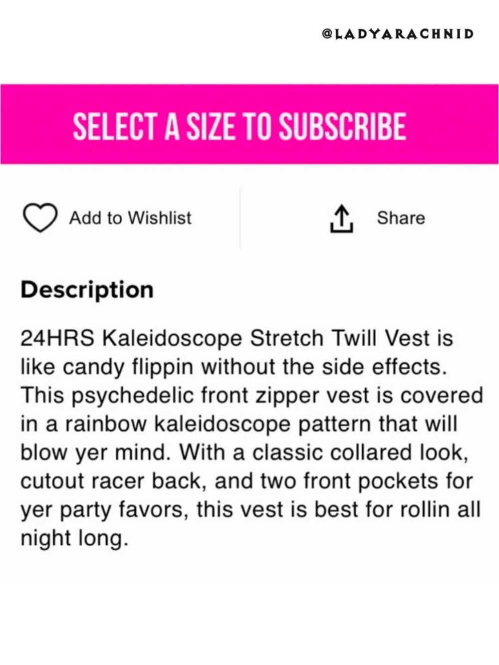 LIP SERVICE 24HRS mall goth Kaleidoscope stretch twill vest size XS - Picture 8 of 9